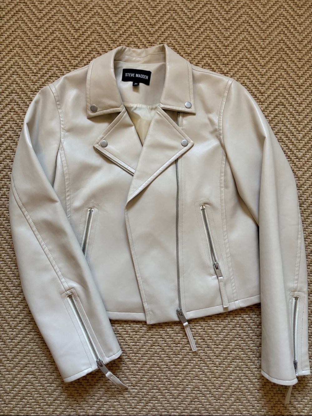 Steve Madden Cream Faux Leather Moto Jacket